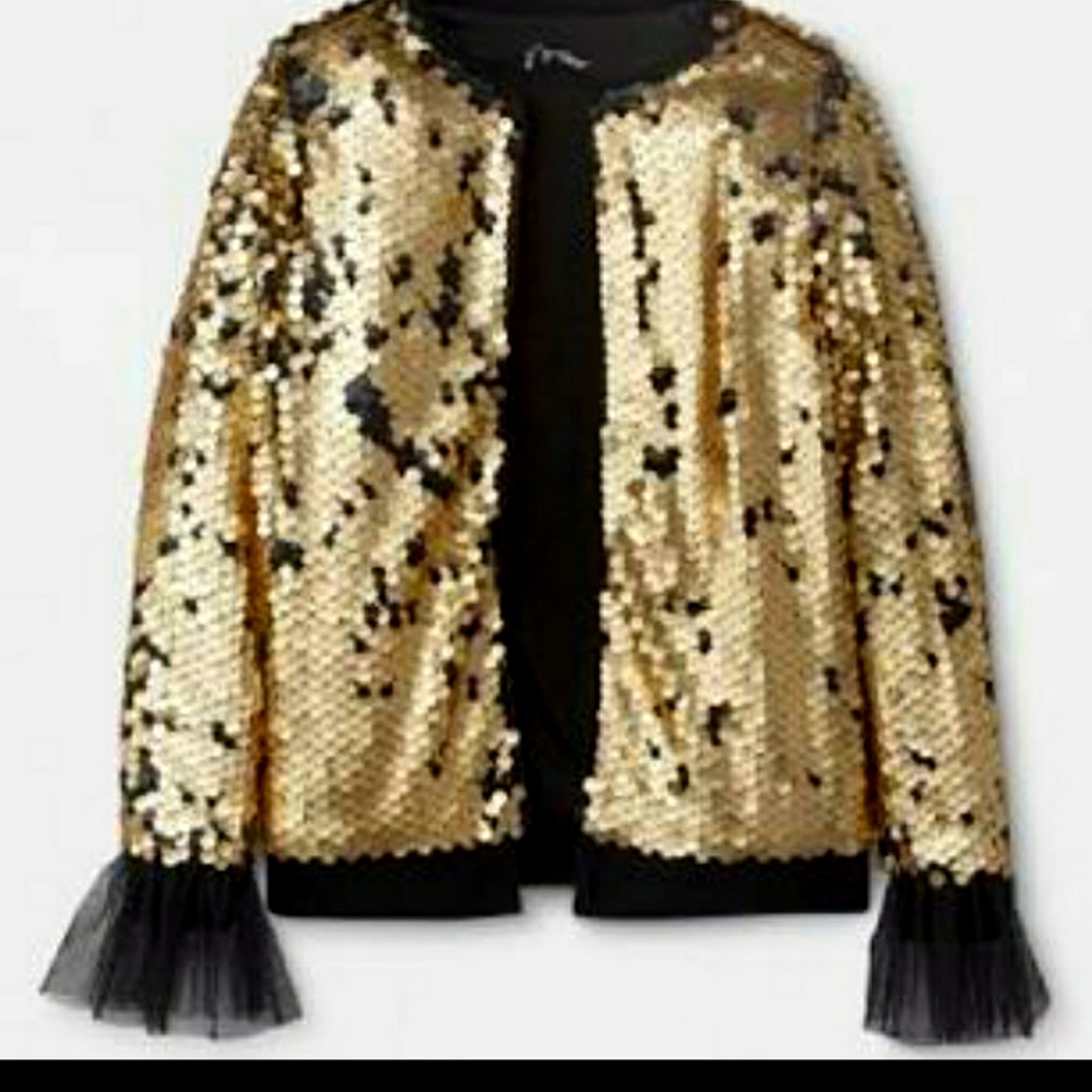 Girls black/gold (reversible sequin) jacket 14/16